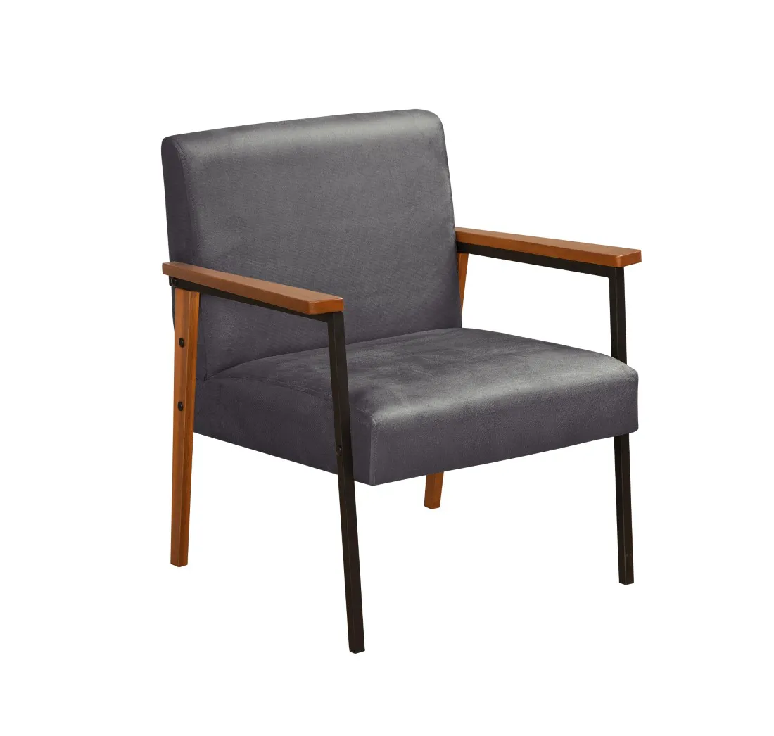 Poltrona Decorativa Fontana Metal Preto Madeira